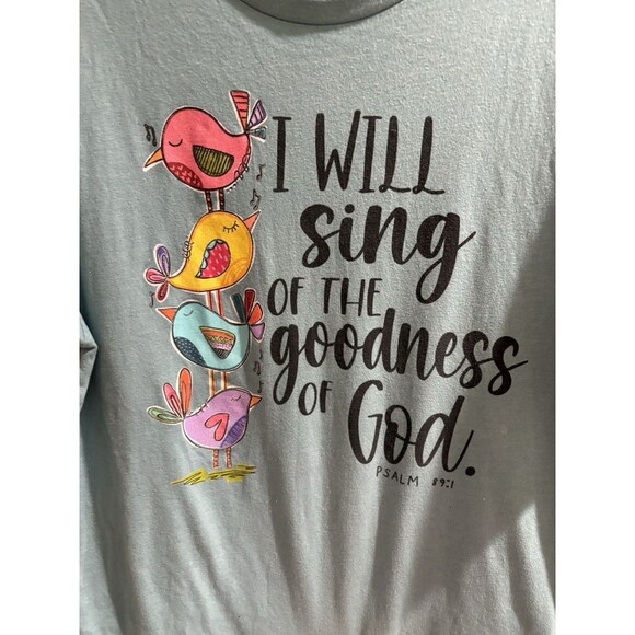 Women’s T-Shirt Tee Psalms 89:1 Singing Birds Graphic Tee Sz Large - Picture 2 of 4